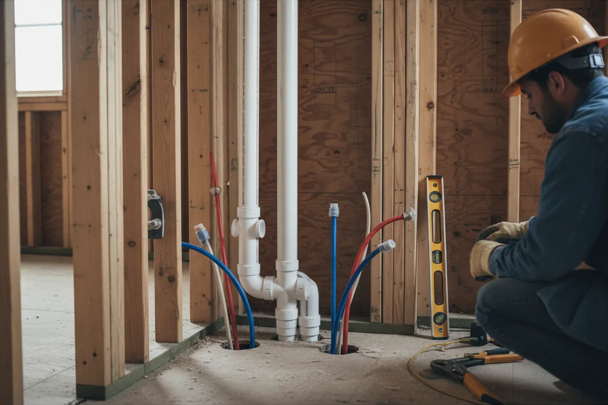 Drain and supply rough-in during Leak Detection in Center City